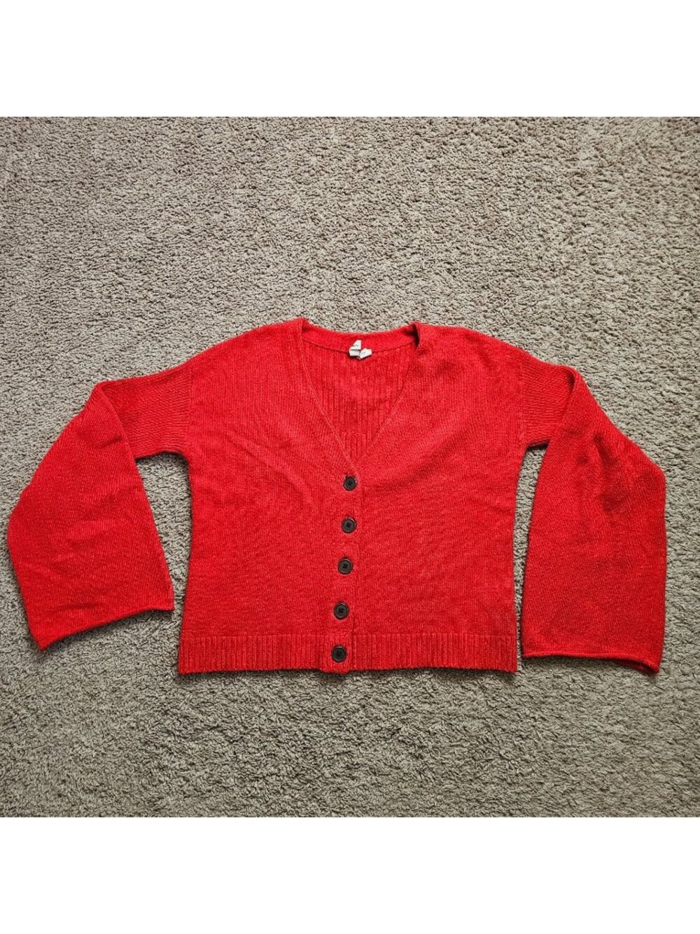 Anthropologie Moth Cropped Sweater Women S Red Flared Sleeve Cardigan Wool Blend